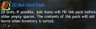 MMOJUGG Guild Wars 2 EU 20 Slot Oiled pack Details View of Item Function and Use